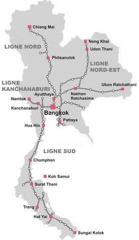 carte du réseau ferré thaïlandais